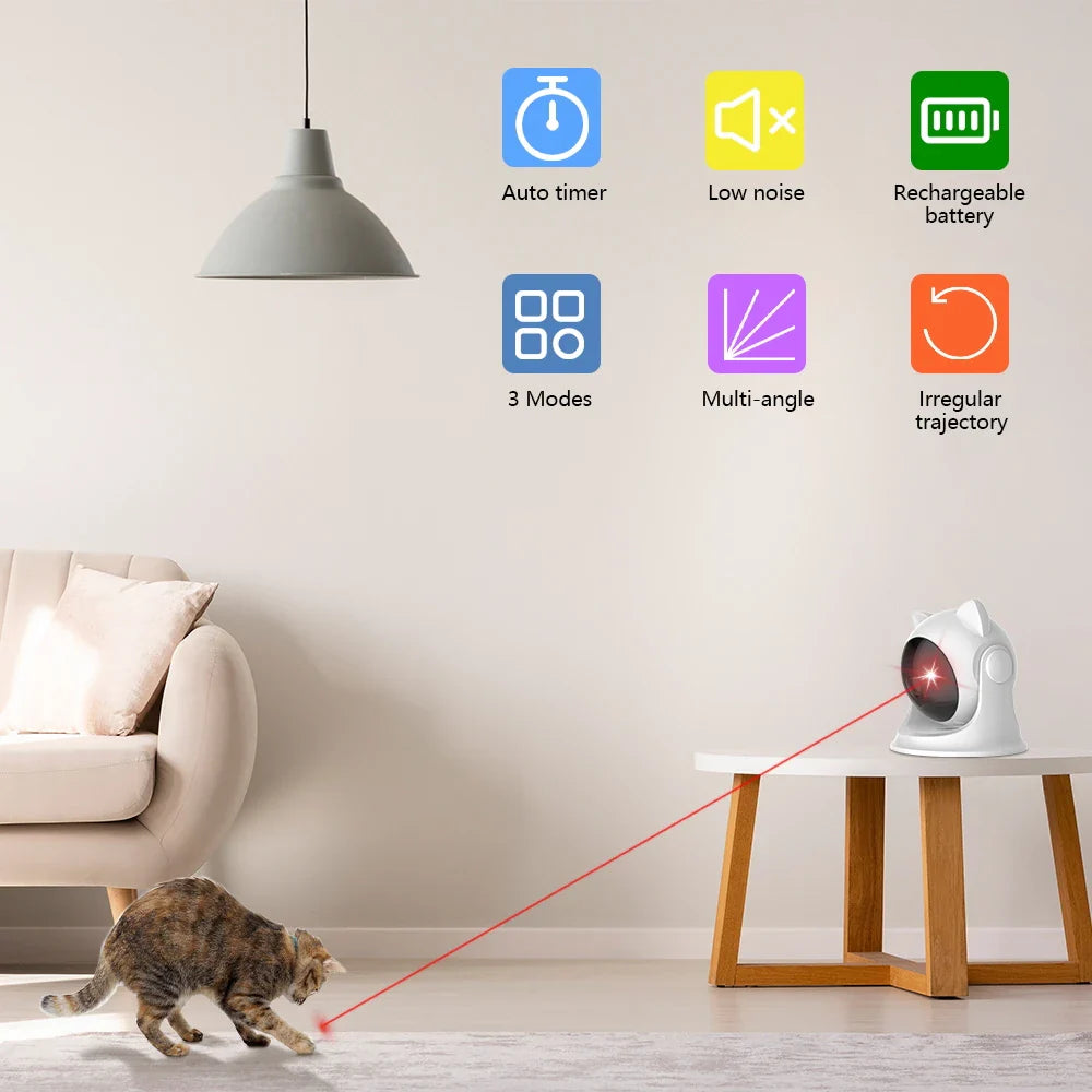Automatic Rechargeable Cat Laser Toy: Interactive Motion-Activated Indoor Pet Toy with Slow & Fast Modes