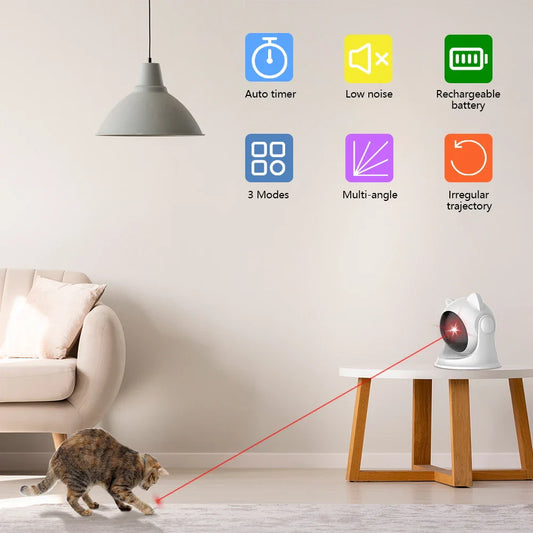 Automatic Rechargeable Cat Laser Toy: Interactive Motion-Activated Indoor Pet Toy with Slow & Fast Modes
