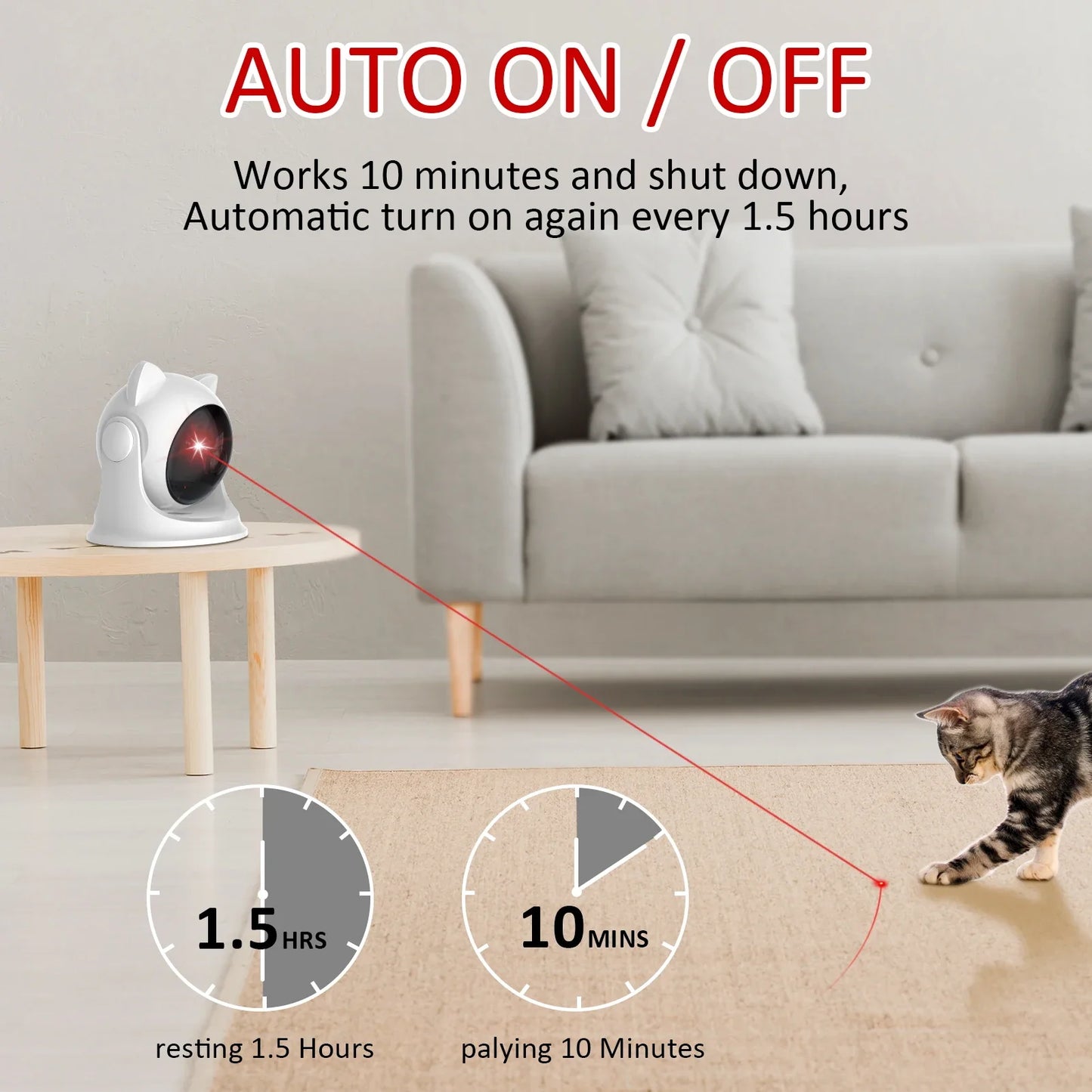 Automatic Rechargeable Cat Laser Toy: Interactive Motion-Activated Indoor Pet Toy with Slow & Fast Modes