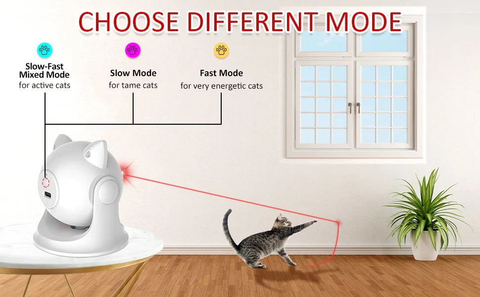 Automatic Rechargeable Cat Laser Toy: Interactive Motion-Activated Indoor Pet Toy with Slow & Fast Modes