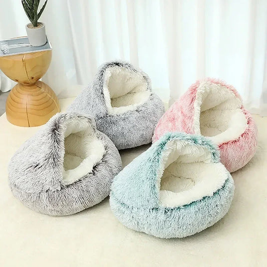 EMESA HOME Semi-Enclosed Plush Pet Nest – Cozy Shell Bed for Cats & Small Dogs, Ideal for Autumn & Winter